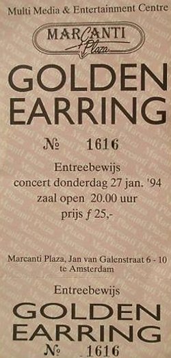 Golden Earring show ticket#1616 January 27, 1994 Amsterdam - Marcanti Plaza